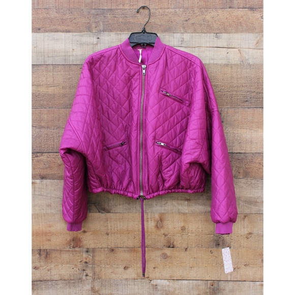 Free People Jackets & Blazers - SOLD Free People Quilted Pink Bomber Jacket Zip